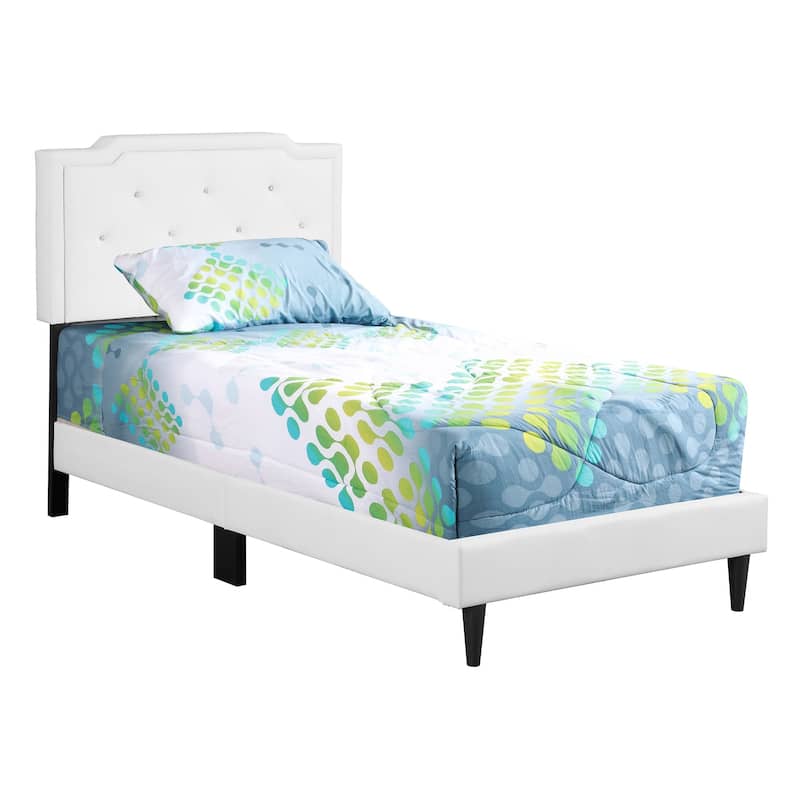 Upholstered Tufted Jeweled Twin Panel Bed - 81" - White