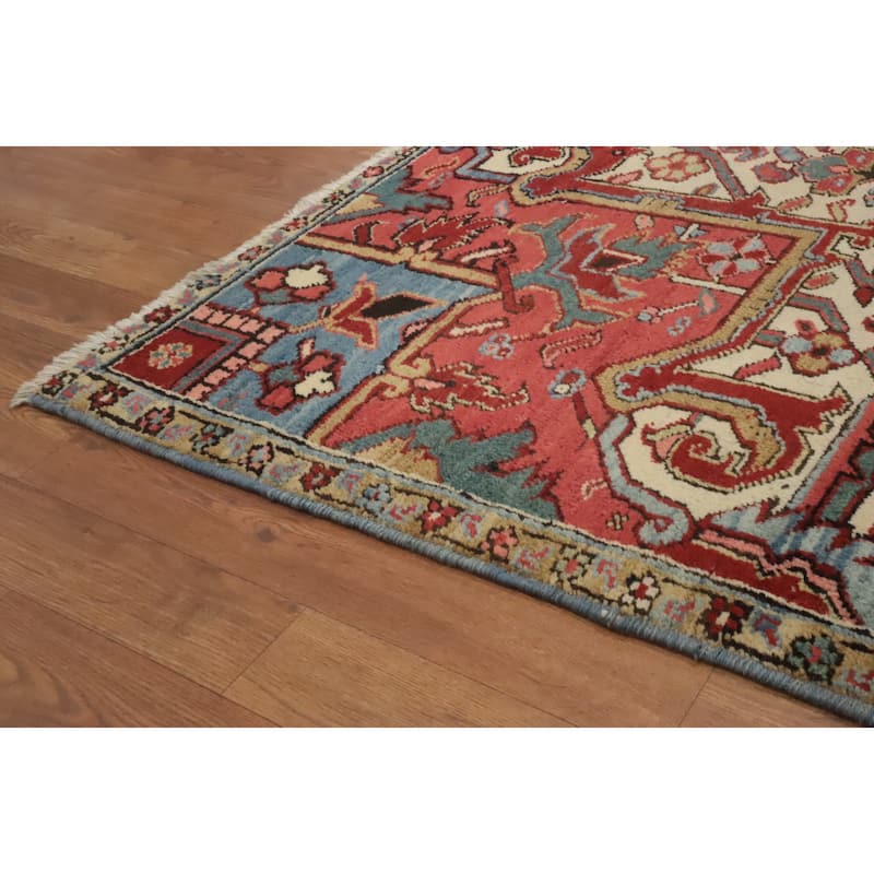 Hand Knotted Oriental 100% Wool Carpet Traditional Medallion Oranges & Rust Heriz (serapi) Area Rug - 11' 9'' X 8' 6''