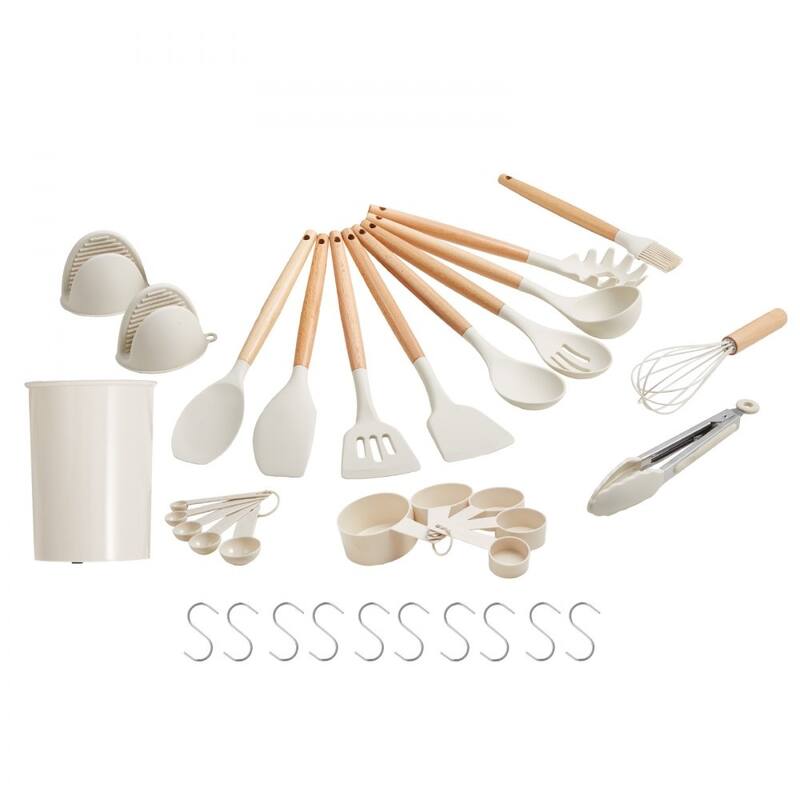 Silicone Non-Stick Kitchen Utensil Set with Wooden Handle and Heat-Resistant Cooking Tools