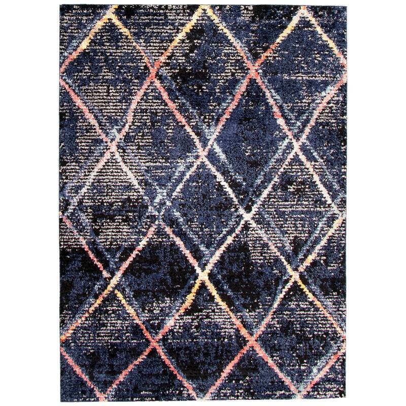 ECARPETGALLERY Morocco Abstract Moroccan Rug - 6'7" x 9'6" - Navy Blue