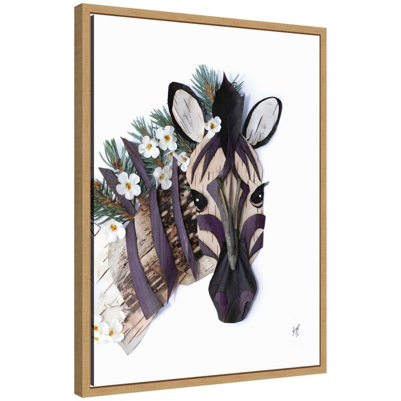 Kate and Laurel Zebra by Madeline Jeppesen Framed Canvas Wall Art Print - 18x24 - Natural