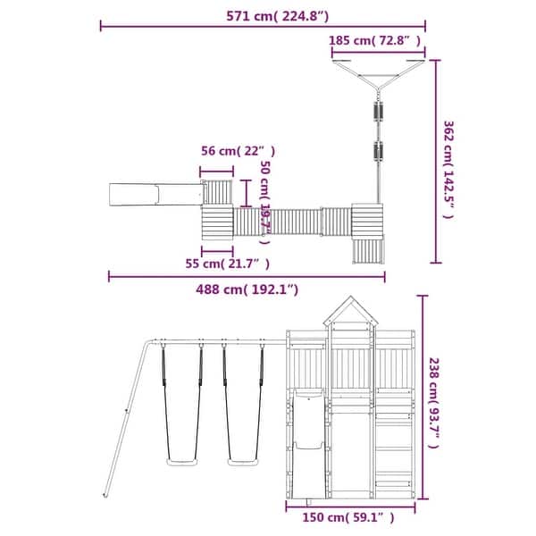 dimension image slide 1 of 2, vidaXL Swing Set Outdoor Backyard Wooden Playground Equipment for Kids Age 3-8