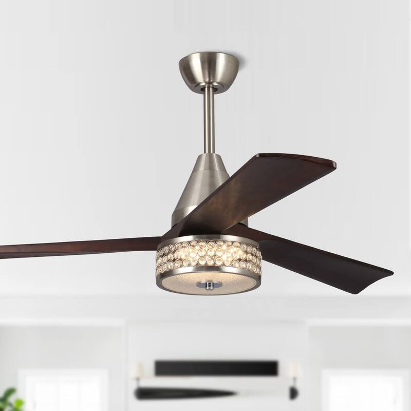 52" Walnut Wood 3-Blade Crystal LED Ceiling Fan with Remote