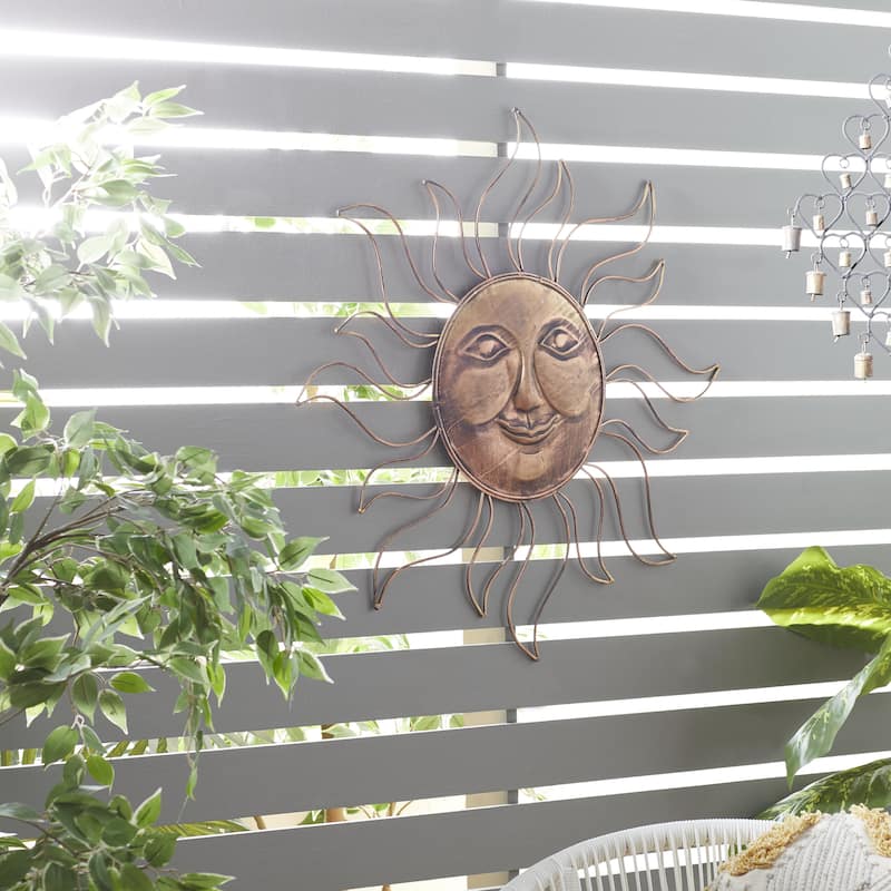 Metal Sun Indoor Outdoor Home Wall Decor with Wire Frame - Copper - Roche River Decor