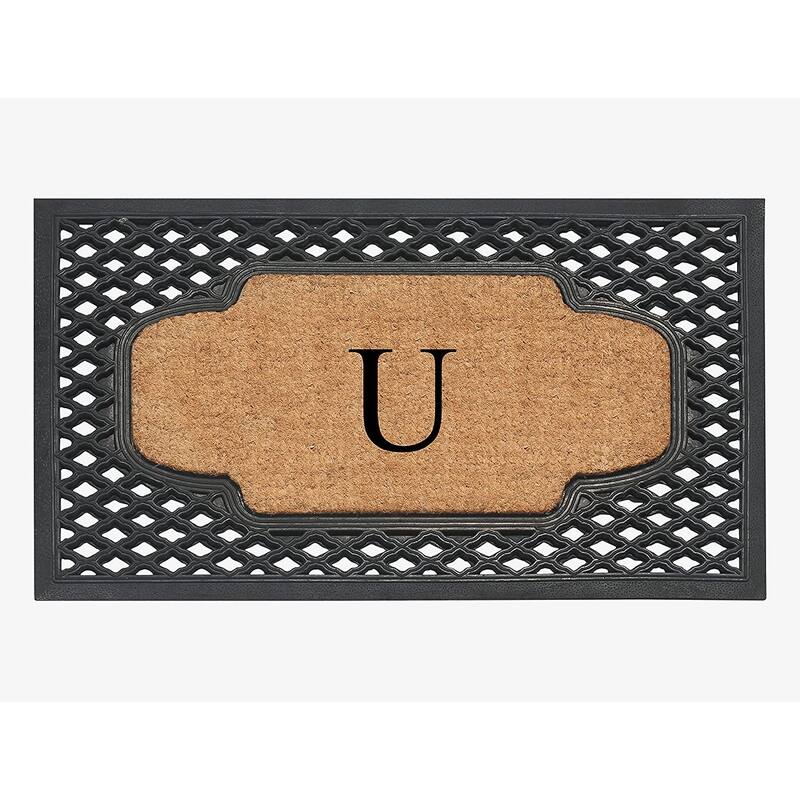 A1HC Mesh Border Rubber and Coir Large Heavy-Duty Outdoor Monogrammed Doormat, 23"X38" Black - U - Black
