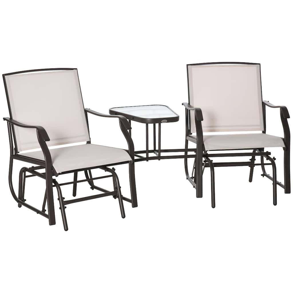 Outsunny Outdoor Glider Chairs with Coffee Table, Patio 2-Seat Rocking Chair Swing Loveseat with Breathable Sling