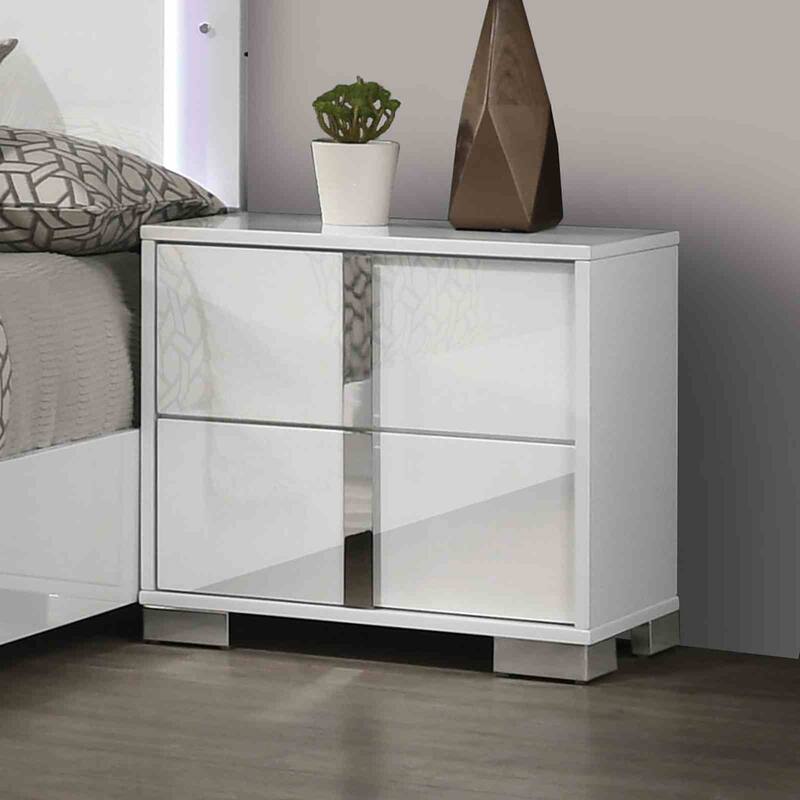 Contemporary White 4 PC Bedroom Furniture Set with LED Headboard Bed Dresser Mirror Nightstand
