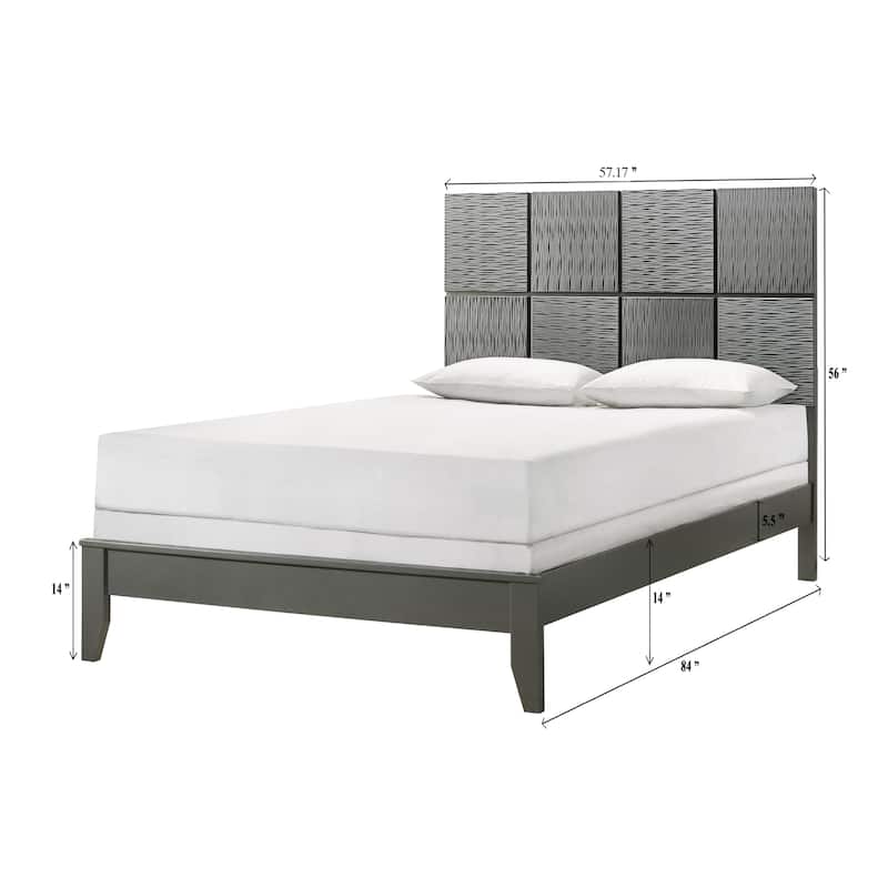Full Size Bed with Geometric Paneling Headboard in Gray Gun Metal Finish