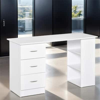 47" Wood Modern Home Office Desk with 3 Drawer and Storage Shelf