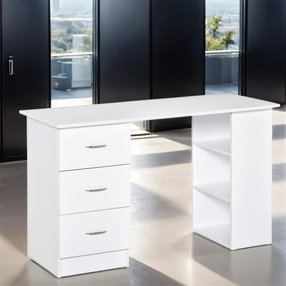 47" Wood Modern Home Office Desk with 3 Drawer and Storage Shelf