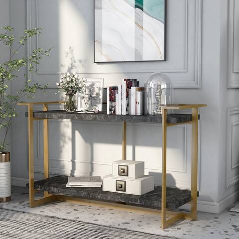 Furniture of America Lovell Gold & Black Faux Marble Sofa Table