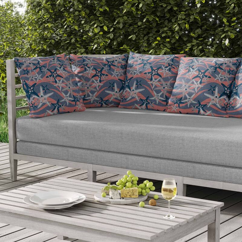 Starfish Sway Indoor/Outdoor Reversible Throw Pillow Blue and Rosy