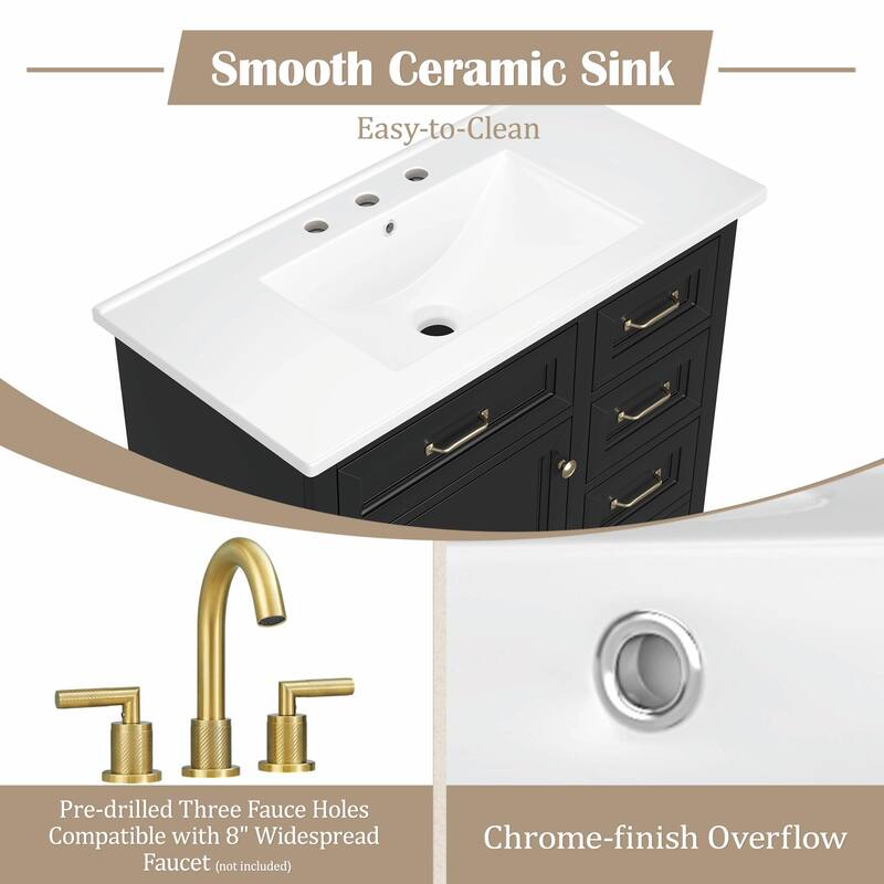 36" Bathroom Vanity with Sink, Tip-out Drawers & Soft-Close Door Hinges