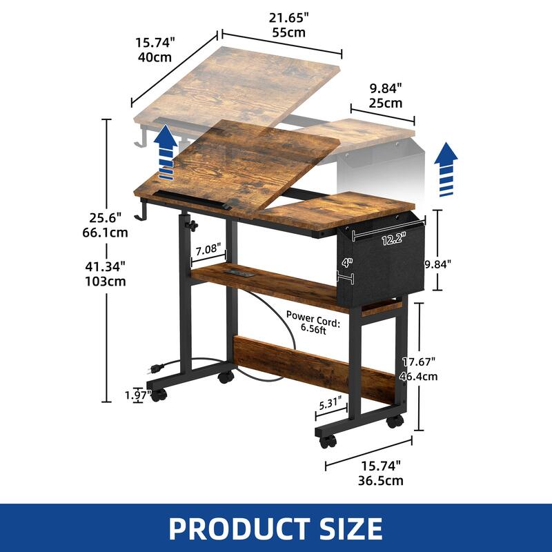 Moasis Height Adjustable Standing Desk Rolling Workstation with Tilting Top Tabletop and Storage Bag