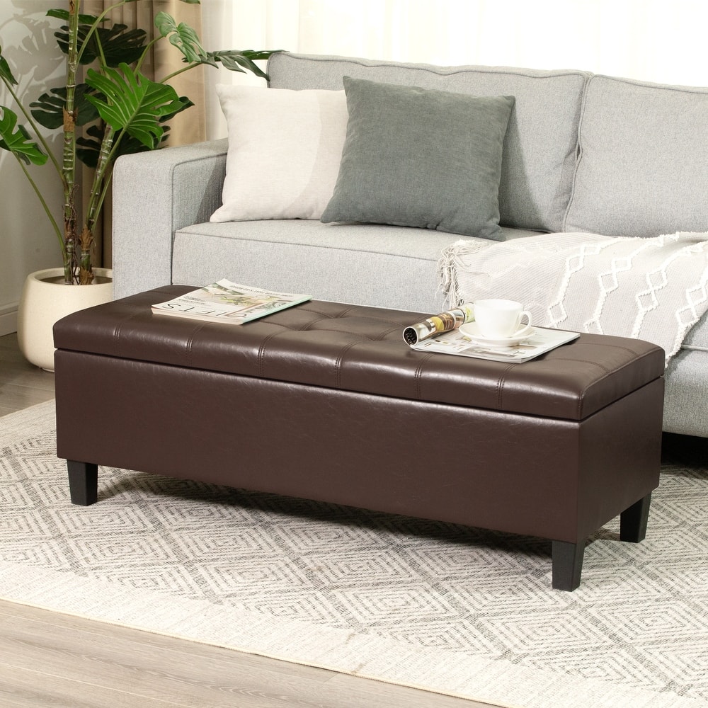 Adeco Faux Leather Storage Ottoman Bench for Living Room
