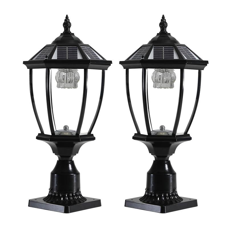 Solar Column Headlights With Dimmable LED 2 pack - Black