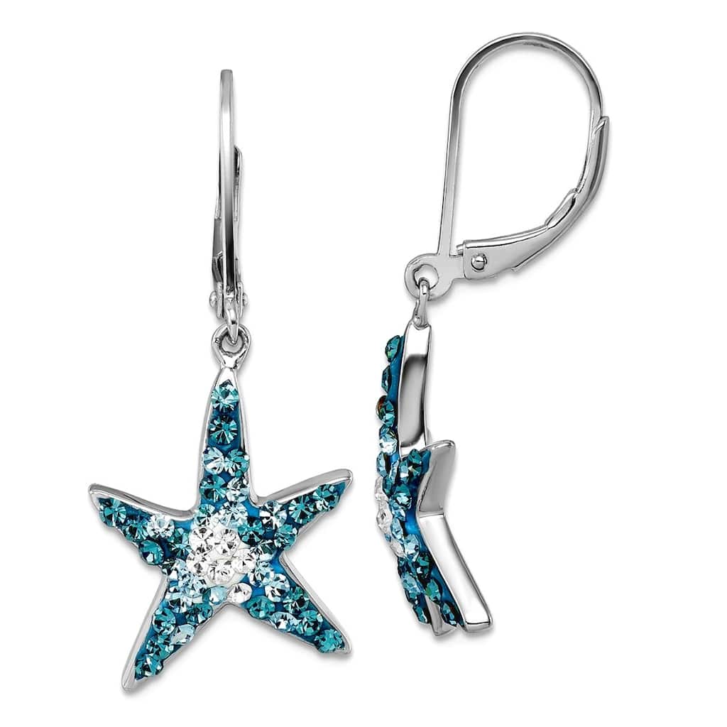 Curata 925 Sterling Silver Blue Crystal Nautical Starfish, Whales Tail or Seahorse Leverback Earrings