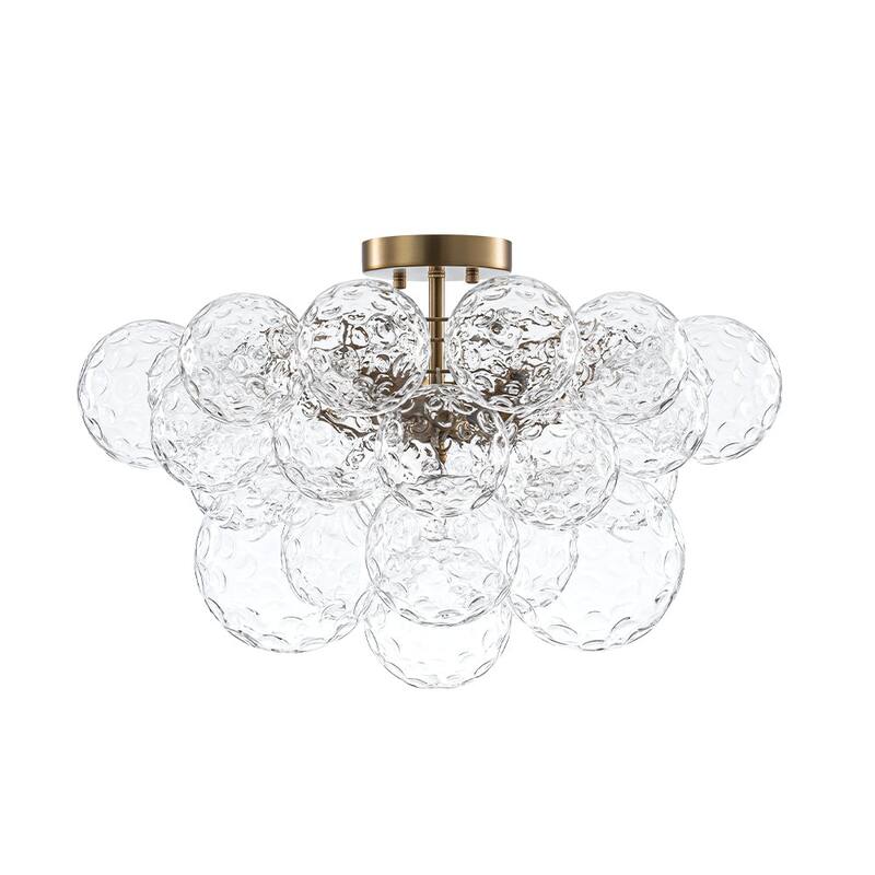 Mid-Century Water Hammered Glass Globe Cluster Bubble Semi Flush Mount