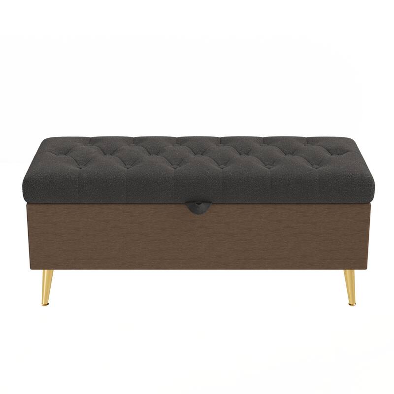 Modern Storage Ottoman Bench Upholstered Bedroom Bench - Grey