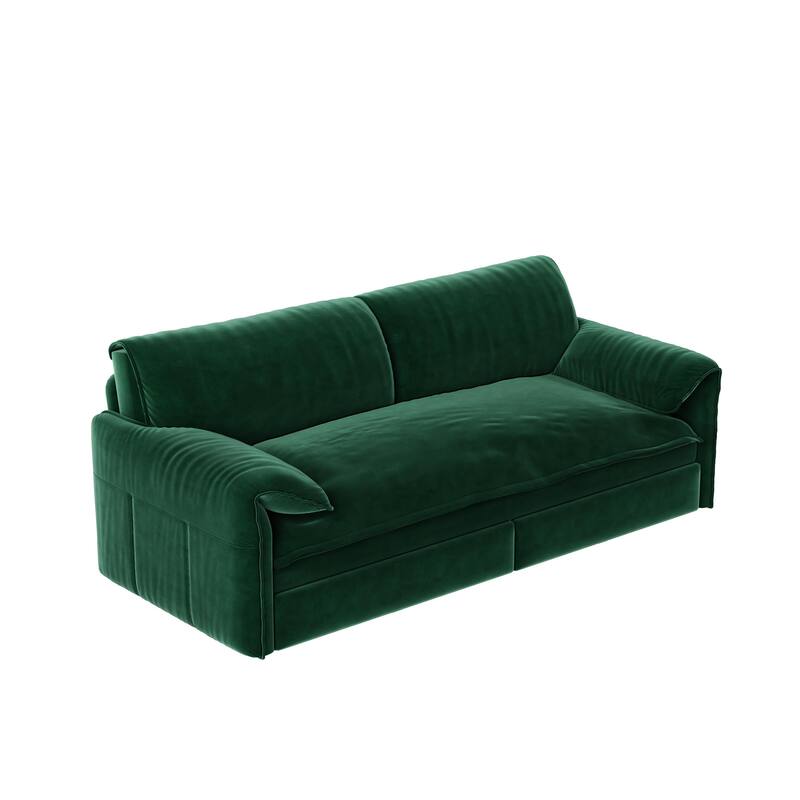 66" Queen Velvet Pull Out Sofa Bed w/ Side Storage Multi-Functional Loveseat Bed for Living Room Office - Green