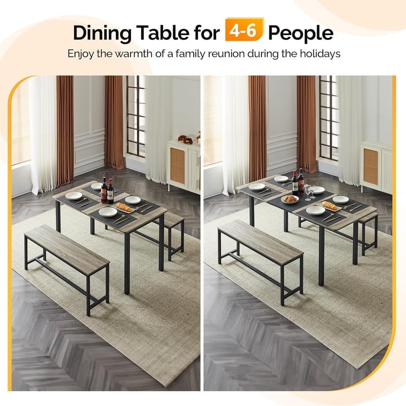 3 - Piece Expandable Dining Set,One Table With Two Benches