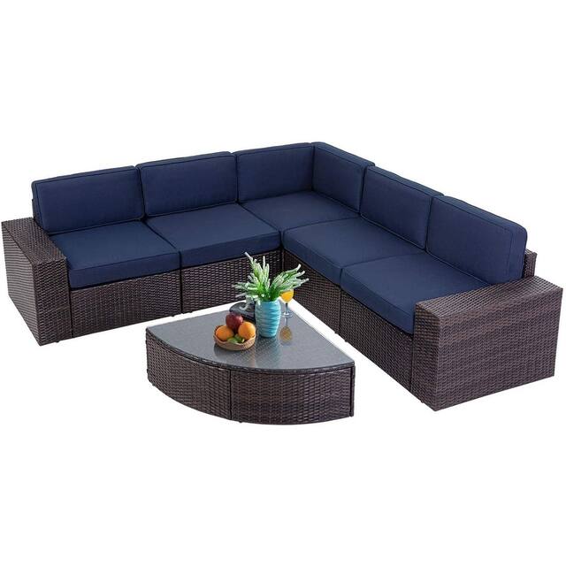 SUNCROWN Outdoor 6-piece Rattan Sectional Sofa Set