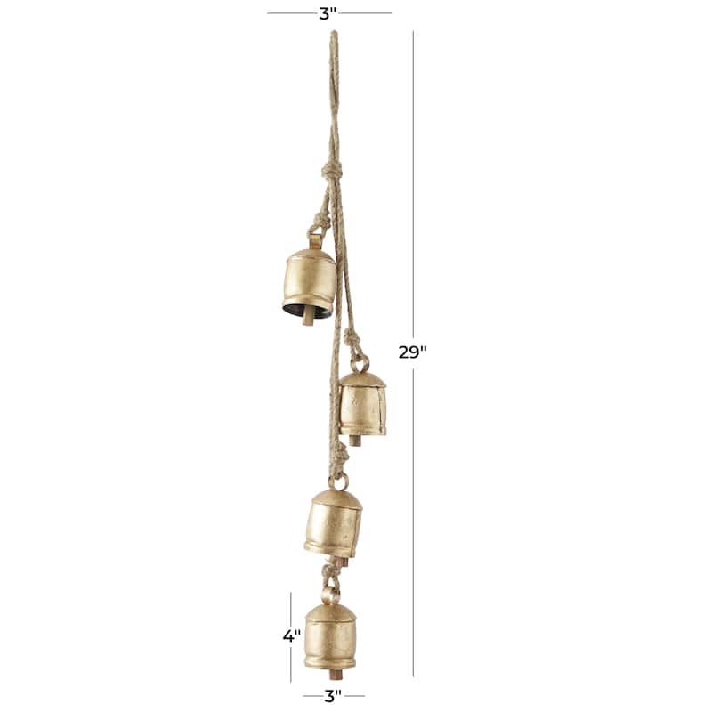 Metal Cluster Decorative Bells with 4 Bells on Jute Hanging Rope - White, Black, Gold, Red - Roche River Decor