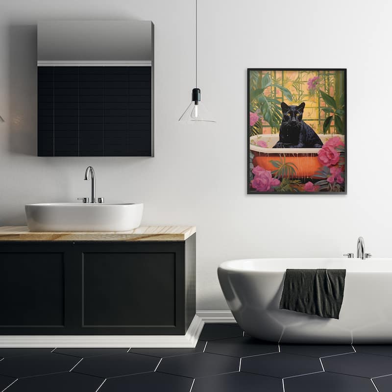 Stupell Lush Tropics Panther Bath Framed Giclee Art Design By Heidi Kuntz