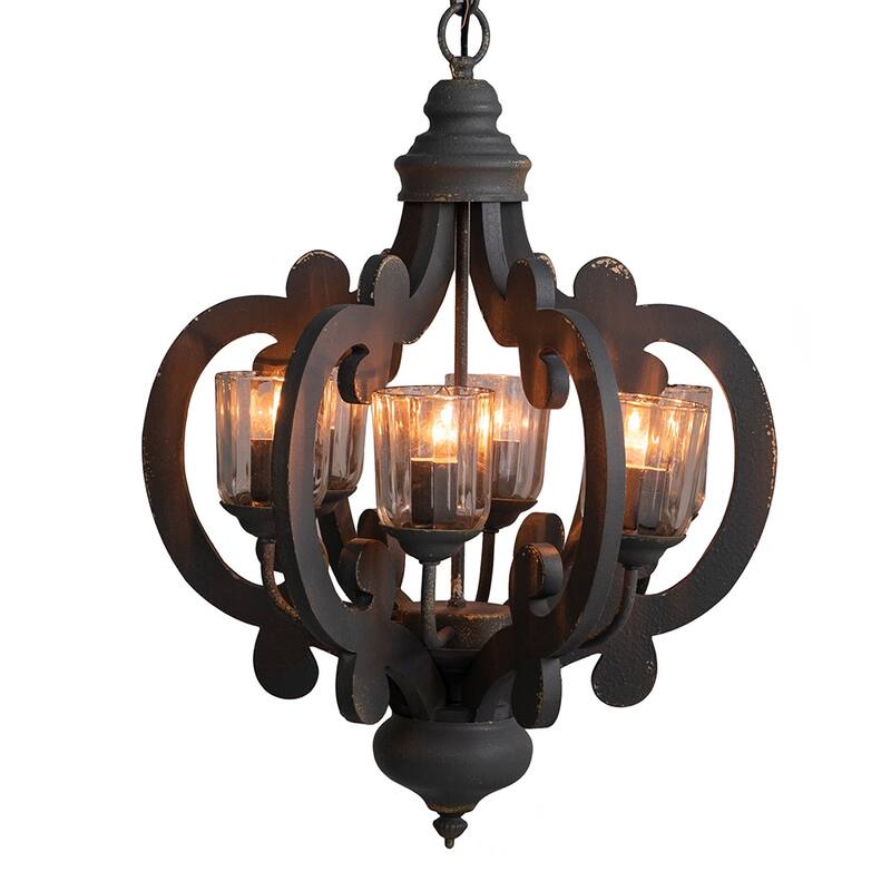 6-Light Wood Chandelier Pendant Light Fixture with Adjustable Chain for Living Room, Exquisite Chandelier Lighting