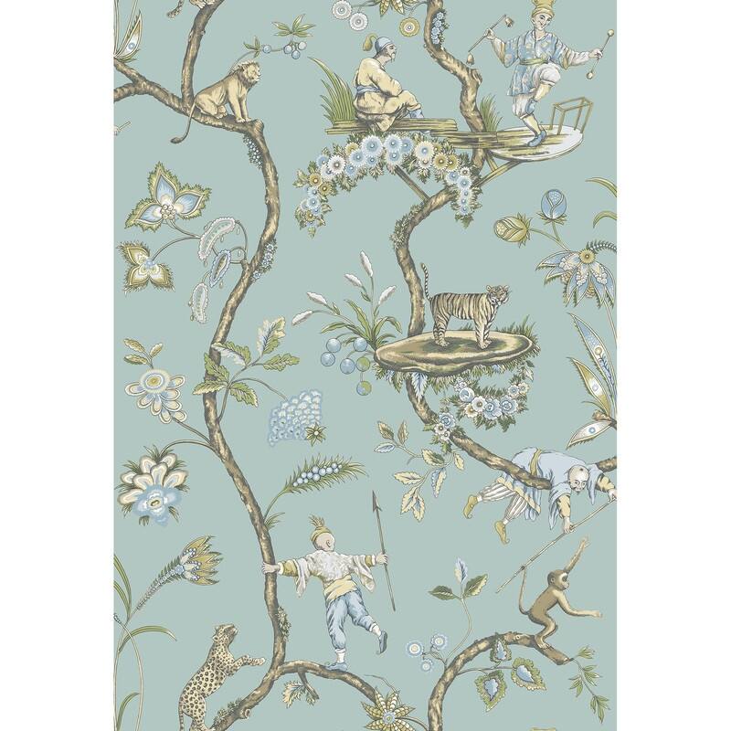 Scalamandre Robin's Egg Blue Chinoise Exotique Self Adhesive Peel & Stick Wallpaper