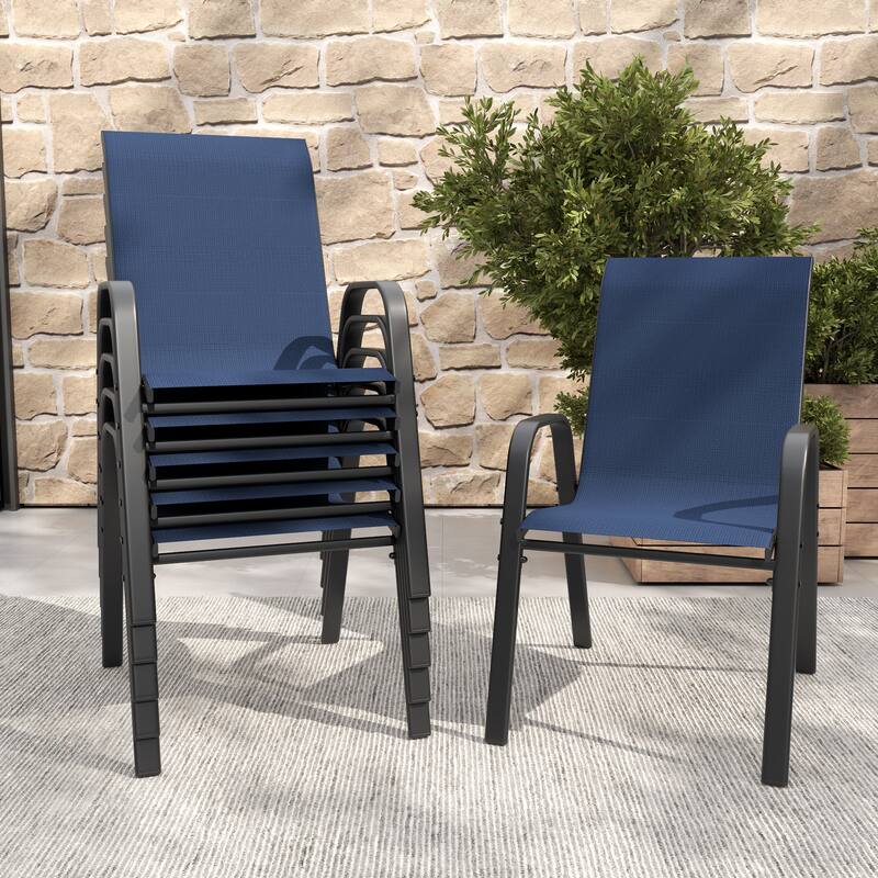 6-Piece Outdoor Dining Chairs Set, Wide Ergonomic Seat, 350lbs Capacity, Waterproof & Rust-Resistant Teslin Fabric Metal Frame