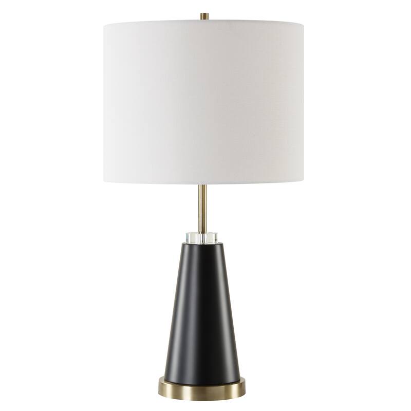 Strick & Bolton Black Metal Table Lamp with Brass Accents and Linen Shade - 14.5 x in x 14.5 x in 27.5