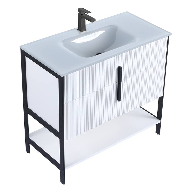 Fine Fixtures Serenity Modern Bathroom Vanity with White Glass Top