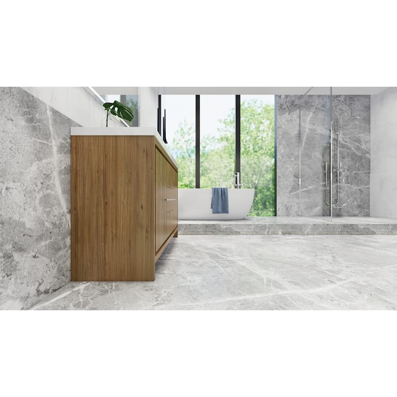 dolce 60 natural oak finish freestanding bath vanity with single basin reinforced acrylic top