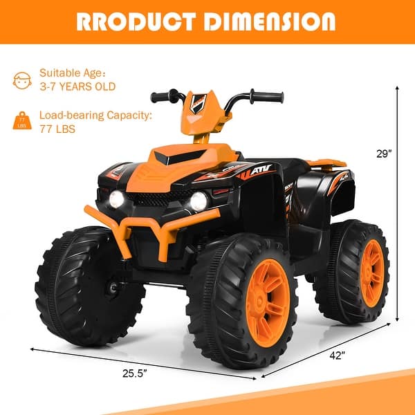 dimension image slide 2 of 8, Costway 12V Kids 4-Wheeler ATV Quad Ride On Car w/ LED Lights Music - 42''x25.5''x29''(LxWxH)