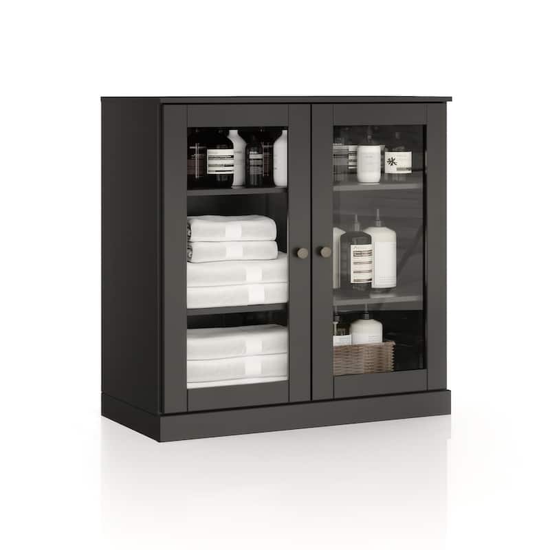 Palace Imports 100% Solid Wood 32" Bathroom Cabinet with Clear Glass Doors and Adjustable Shelves