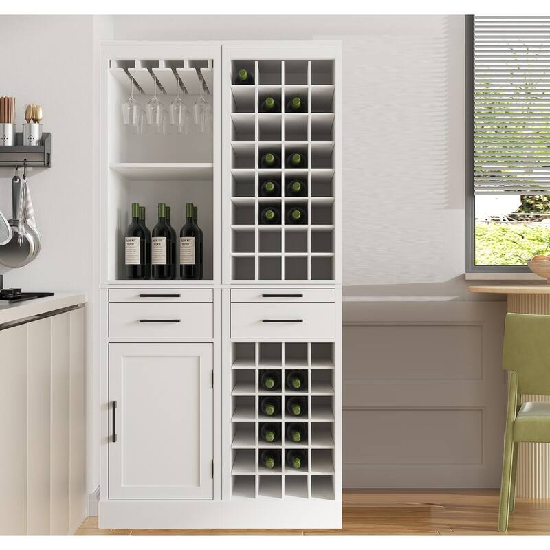 Modular Combination Wine Bar Cabinet Set ,Multi-Storage Cabinet with Open Shelves and Wine Glasses Rack