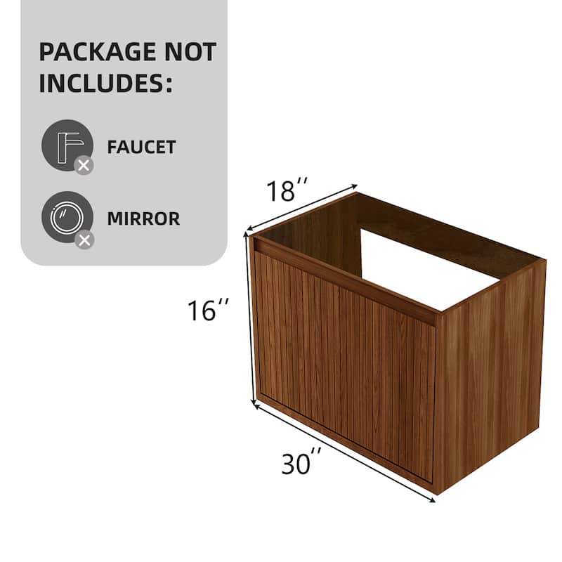 GDFStudio - Aero Modern Mid-Century Wall-Mounted Bathroom Vanity with Large Soft Close Drawer & Storage Spaces, WITHOUT Sink