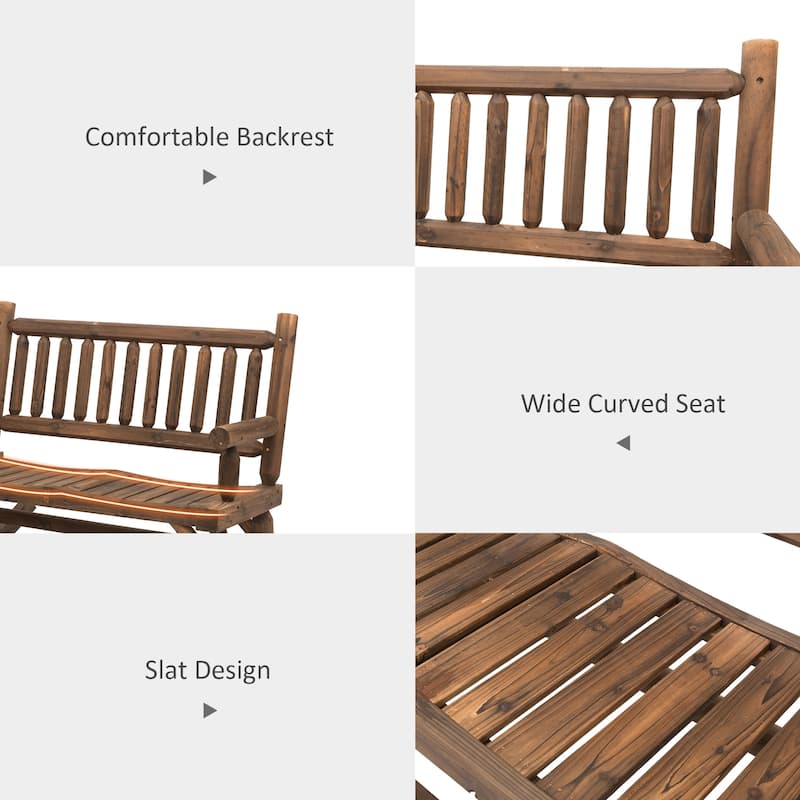Outdoor 2-Person Wood Rocking Chair, Heavy Duty Loveseat with Wide Curved Seats for Patio, Backyard, Garden