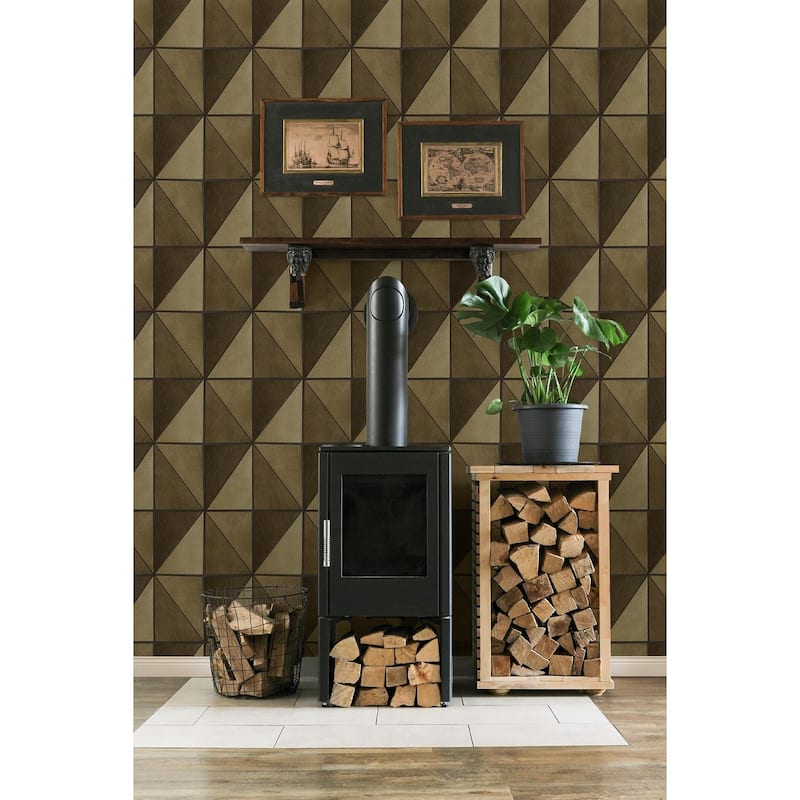 Seabrook Designs Preston Faux Leather Geometric Unpasted Wallpaper