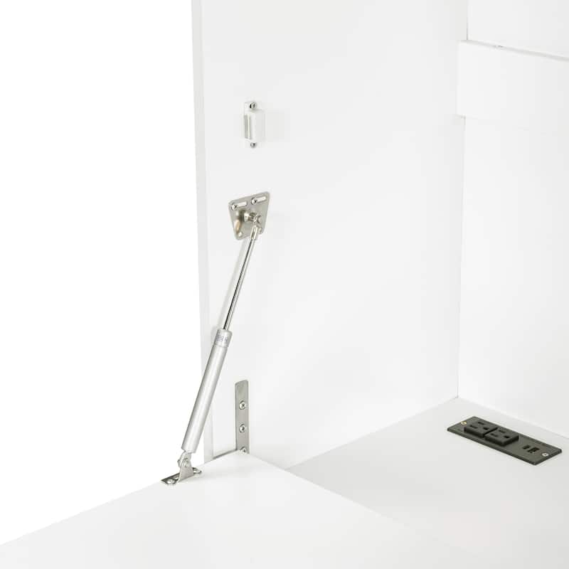 69" Kitchen Pantry Buffet with Hutch, Foldable Workstation & Power Outlet