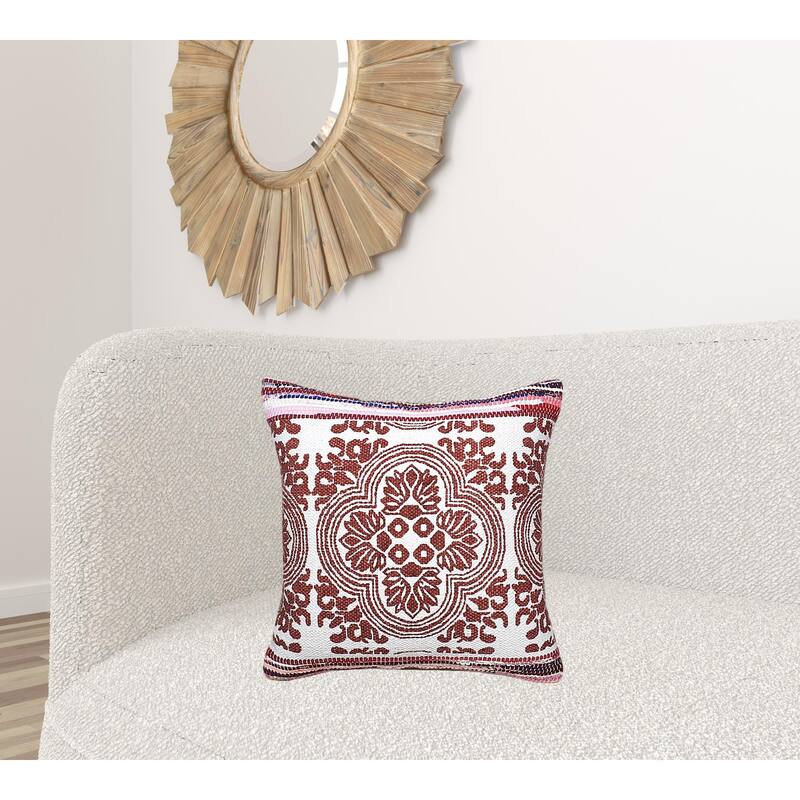 HomeRoots 20" X 20" Red White Purple And Pink 100% Cotton Geometric Zippered Pillow