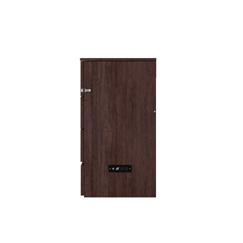 Murphy Bed Chest with Charging Station - Space Saving Queen Bed - Burnt Amber Finish