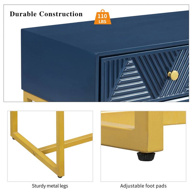 38" Modern Console Table with Two Drawers and Gold Metal Base for Entryway, Living Room