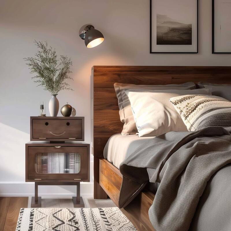 Modern Nightstand, End Table with Rotating Drawers