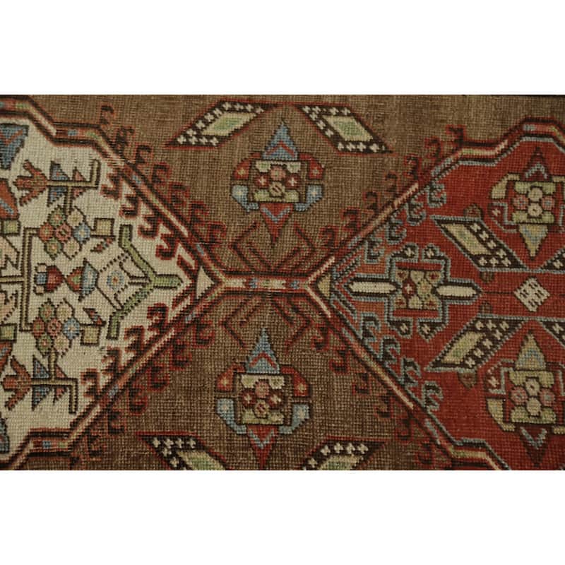 Hand Knotted Oriental 100% Wool Carpet Traditional Tribal Brown Sarab Runner Rug - 13' 9'' X 2' 2''