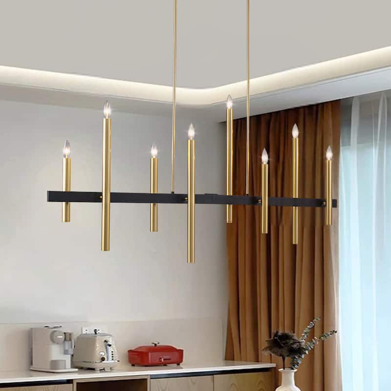 FTL 8-Light Linear Black and Gold Chandelier - N/A