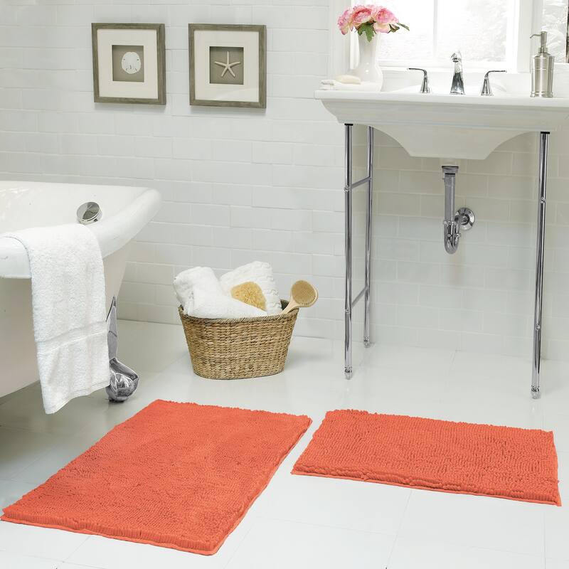 Resort Collection Plush Shag Chenille 17 x 24 in. and 21 x 34 in. 2-Piece Bath Mat Set