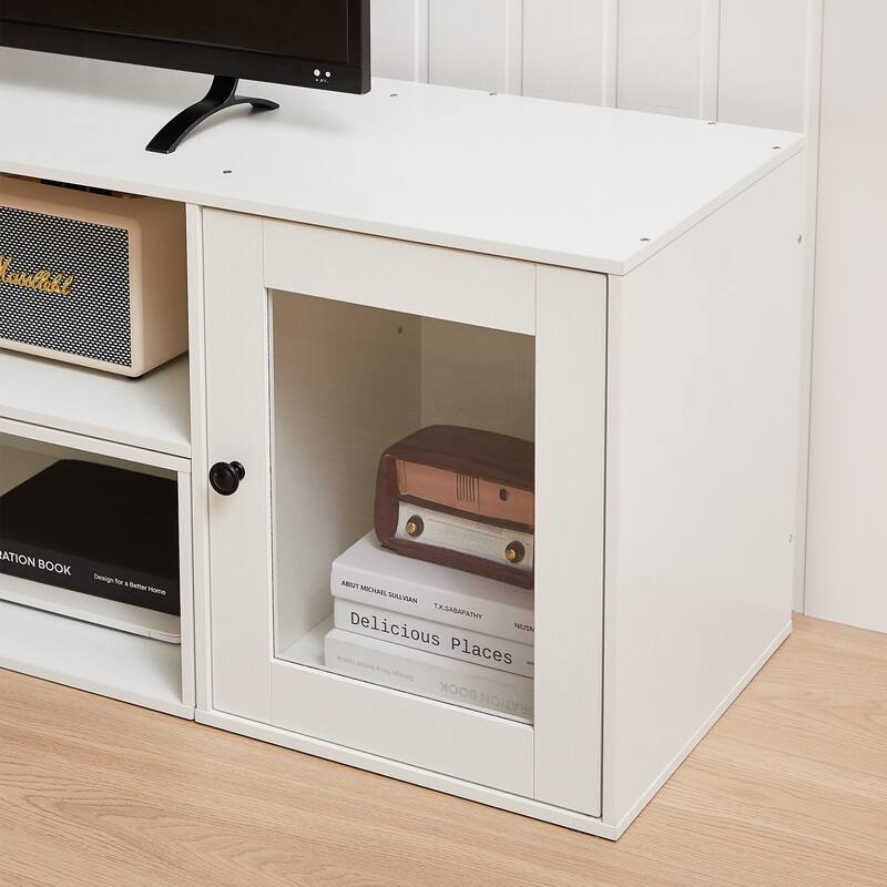 VECELO TV Stand with LED Lights & Power Outlets, Storage Shelves - 55 inches