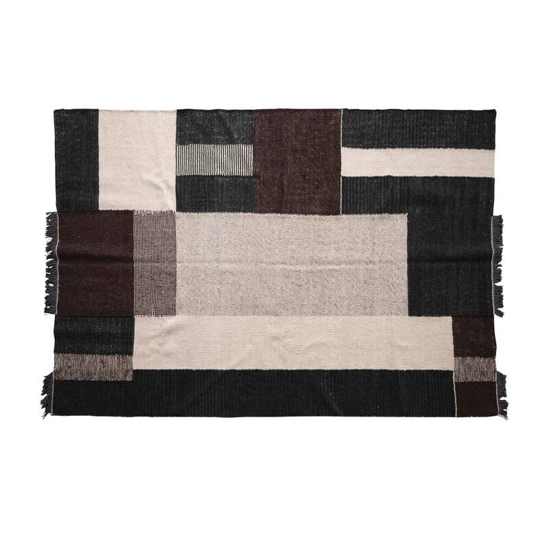Wool and Cotton Rug with Geometric Design and Fringe - 96" L x 60" W x 0" H